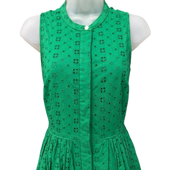 J.Crew Eyelet Fit & Flare Dress Kelly Green Wedding Guest Resort Knee Length XS - Picture 4 of 10